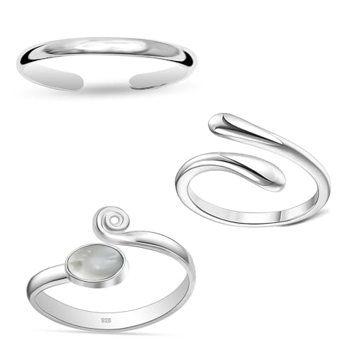 LeCalla 925 Sterling Silver Minimalist Toe Rings Set Simple Open Adjustable Toe-Rings for Women - color: 04. Trio (3 PCS)