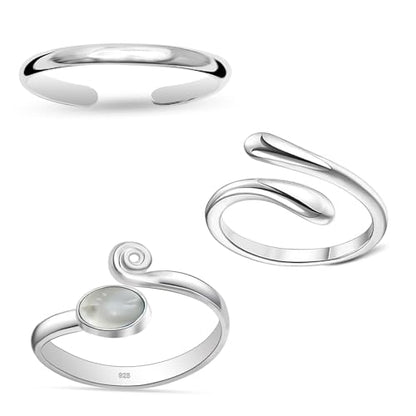 LeCalla 925 Sterling Silver Minimalist Toe Rings Set Simple Open Adjustable Toe-Rings for Women - color: 04. Trio (3 PCS)