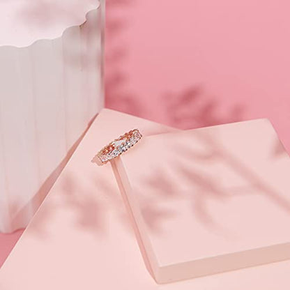 PAVOI 14K Gold Plated Rings with Cubic Zirconia Love and Stackable 3mm Princess Cut Rings for Women - color: Rose Gold