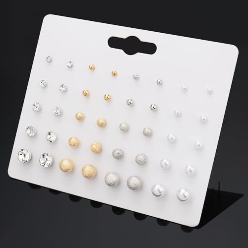 20 Pairs Stud Earrings Jewelry Set for Women Simulated Pearl Crystal CZ Set | Hypoallergenic, Trendy Bridal, Suitable for Weddings Birthdays Christmas Valentine's Day Gift Anniversary Mother's Day - color: 20 Pairs Earrings