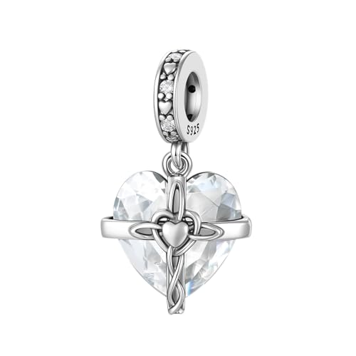 LNQOBU Birthstone Charm for Bracelets,925 Sterling Silve Heart Dangle Charms for Pandora Bracelets - color: D-April