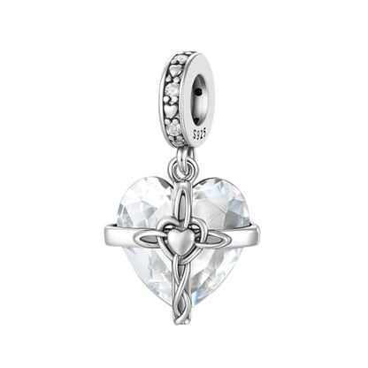 LNQOBU Birthstone Charm for Bracelets,925 Sterling Silve Heart Dangle Charms for Pandora Bracelets - color: D-April