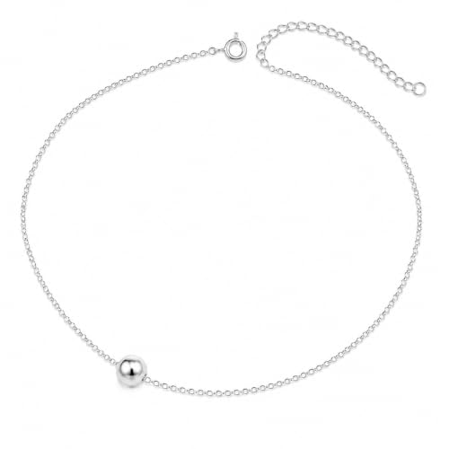Annika Bella Silver Ball Choker Necklace for Women, Waterproof Dainty Adjustable Choker, Durable Bright Silver Necklace