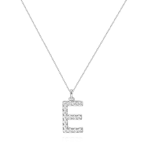 Tarsus Initial Cubic Zirconia Necklace for Women Teens | Jewelry Gifts for Women Adjustable Chain 18" + 2" - style: Silver-E-Diamond style