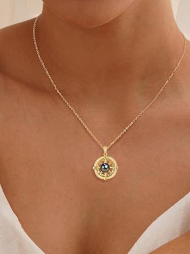 AAAAA Tahitian Black Pearl Compass Necklace For Women,925 Silver Jewelry,Valentines Wedding Anniversary Birthday Gifts for Her Wife Mom Daughter Grandma Sister