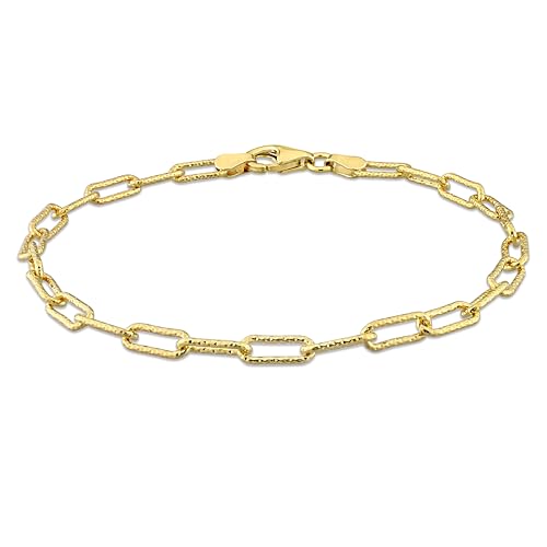 Italian 925 Sterling Silver Fancy Paperclip Chain Bracelet - For Men & Women - Available in Silver, Yellow Gold or Rose Gold - Various Lengths and Widths - color: Yellow, size: 9 Inch - Average Men Size