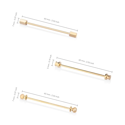wynameleri Mens Shirt Collar Bars Pins Clips Clasps Silver Tone and Gold Tone Set 3 PCS Business Gift 60mm - color: Gold