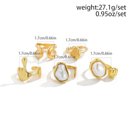 Chunky Gold Rings for Women Gold Baroque Pearl Rings Open Adjustable Pearl Ring Stacking Knuckles Rings Set Boho Prom Costume Fashion Jewelry for Women 2026 - style: Style4