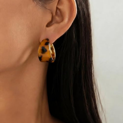 Dr's gift Chunky Leopard Print Earrings for Women 14K Gold Plated Statement Huggie Hoop Earrings Brown Acrylic Tortoise Resin Cheetah Trendy Jewelry - color: Leopard 3