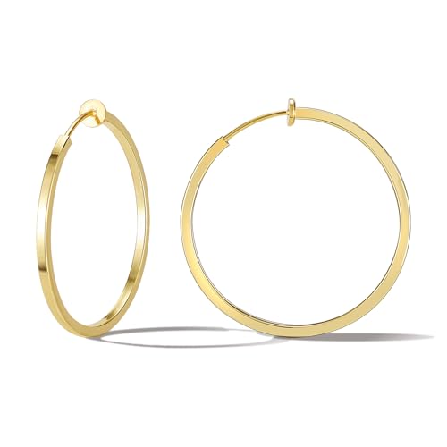 Clip On Hoop Earrings For Women No Piercing Earrrings Spring Hoops for Non-Pierced Ears - color: 4cm/1.57"-gold
