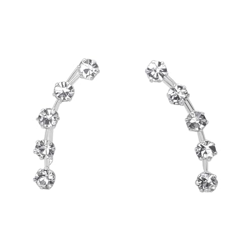 Silverly 925 Sterling Silver Climber Earrings With 5 Hexagonal Cubic Zirconias - Dainty Small Sparkly Crystal Ear Climbers for Women - CZ Star Constellation Crawlers - Trendy Jewelry Gift for Her