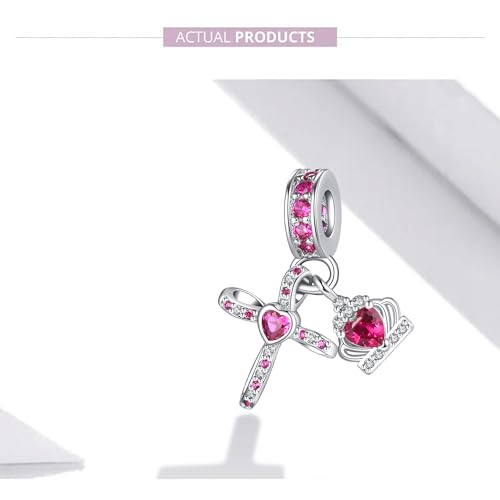 Silver Cross Birthstones Charm Fit for Pandora Charms Bracelet Crown Dangle Charms Beads Birthday Jewelry Gifts for Women - style: July