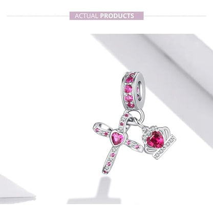 Silver Cross Birthstones Charm Fit for Pandora Charms Bracelet Crown Dangle Charms Beads Birthday Jewelry Gifts for Women - style: July
