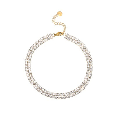 Gold Ankle for Women 18K Gold Plated Tennis Sapphire Paperclip Pearl Sequin Droplet Lip Link Chain Large Anklet Bracelets Simple Beach Summer Waterproof Foot Jewelry - color: Layered Tennis-Gold