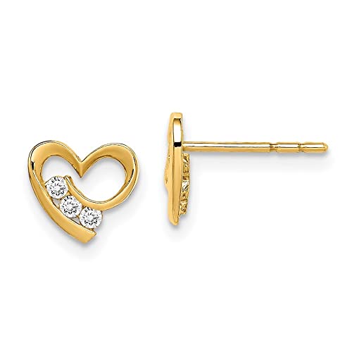14K Yellow Gold Cubic Zirconia Heart Earrings | Length- 0.28 in