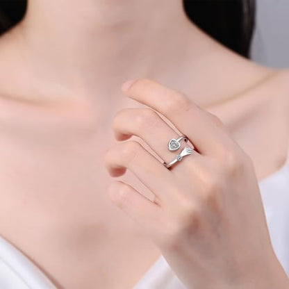 Granddaughter Daughter Hug Ring For Hope Rings, Stainless Steel Inspirational Jewelry Engraved Always With You Love You Forever Message Adjustable Non Tarnish Jewelry Birthday Gift Card - color: LYF Blue Diamond