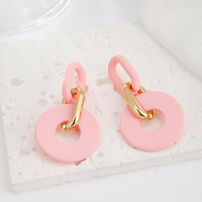 RUOFFETA Acrylic Rectangle Earrings, Fashion Acrylic Square/Oval/Hoop Statement Drop Earrings for Women - color: Pink Round