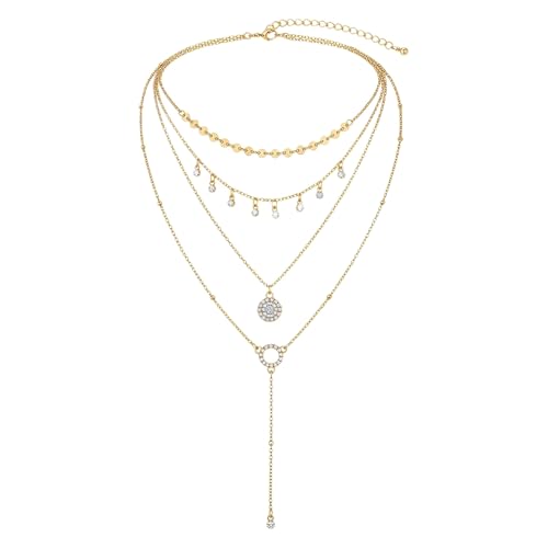 Layered Chain Necklace for Women，Pendant Stackable Jewelry,for Wedding, Party, Everyday Gifts - color: Gold