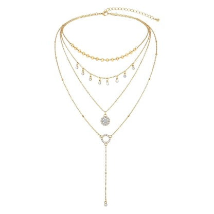 Layered Chain Necklace for Women，Pendant Stackable Jewelry,for Wedding, Party, Everyday Gifts - color: Gold