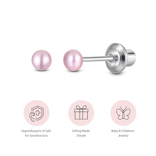 Pearl Screw Back Stud Earrings, 925 Sterling Silver Hypoallergenic - color: Pink, size: 3mm-Small