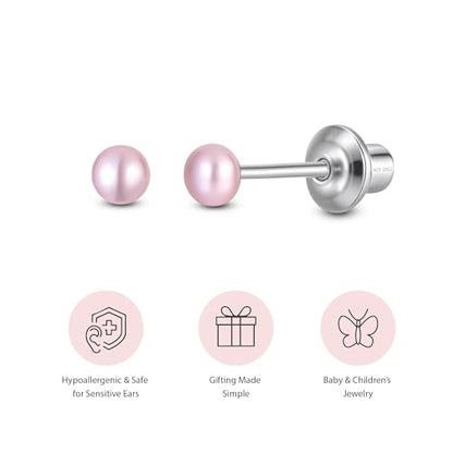 Pearl Screw Back Stud Earrings, 925 Sterling Silver Hypoallergenic - color: Pink, size: 3mm-Small
