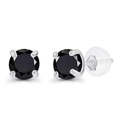 Solid 14K Gold 3mm Round Prong Set Hypoallergenic Genuine Petite Birthstone Stud Earrings - color: Onyx