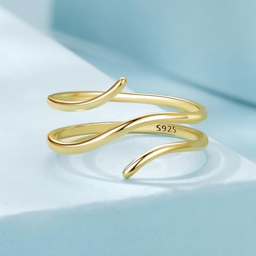MUNDELL 925 Sterling Silver Simple Multi-layer Leaf Adjustable Ring Green Lucky Leaves Statement Ring for Women Promise Ring Fine Jewelry - color: Golden