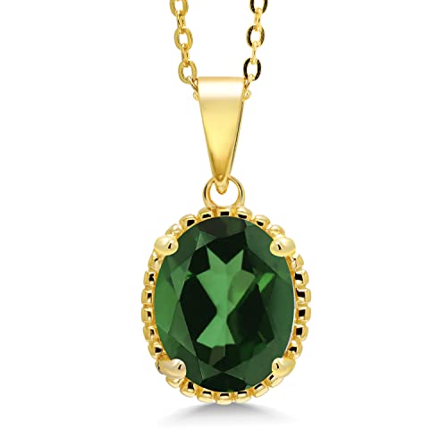 Gem Stone King 11X9MM Oval Gemstone Birthstone Pendant Necklace | 925 Sterling Silver | Solitaire Necklace For Women | With 18 Inch Chain | Fine Jewelry Gifts for Mom Women Wife Her - color: Green Mystic Quartz