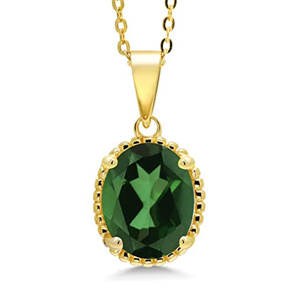 Gem Stone King 11X9MM Oval Gemstone Birthstone Pendant Necklace | 925 Sterling Silver | Solitaire Necklace For Women | With 18 Inch Chain | Fine Jewelry Gifts for Mom Women Wife Her - color: Green Mystic Quartz