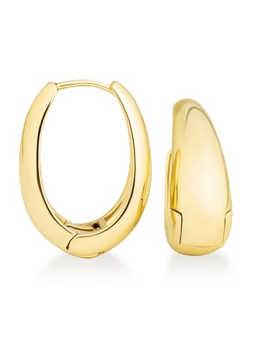 Altitude Boutique 18K Small Chunky Gold Hoops | Thick Oval Tube Earrings | Lightweight, Hypoallergenic Open Hoop Earrings For Women - color: Gold