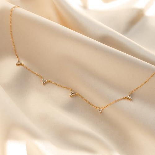 Dainty Silver Gold Necklaces for Women Cute Station Choker Simulated Diamond Necklace Simple Layering CZ Necklace Trendy Jewelry Gifts - color: Gold, style: 5pcs Flower-Shaped CZ