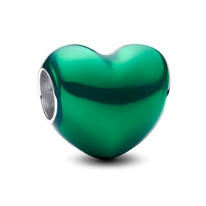 S925 Sterling Silver Enamel Colorful Heart Charm Fit Bracelets Necklaces | Black Pink Blue Green Red Enamel Heart Charms DIY Fashion Holiday Jewelry Gift Valentines Day & Anniversary for Women - color: Silver-1494