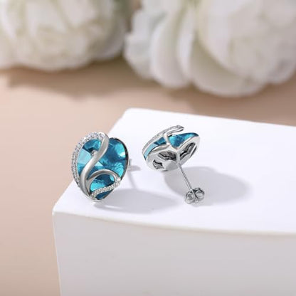 Butterfly Heart Birthstone Crystal Stud Earrings for Women S925 Sterling Silver Heart Birthstone Studs Birthday Gifts for Wife Mother Daughter Girlfriend Mom - color: 03-March