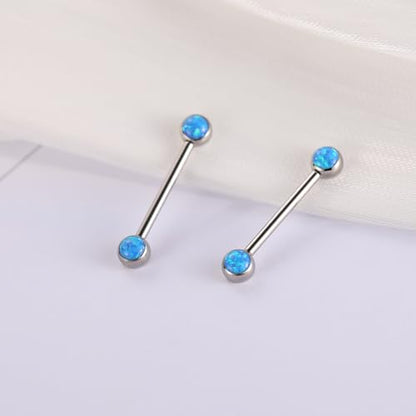14G Nipple Rings Titanium Nipple Jewelry for Women Bridge Piercings | 1 Pair Nipple Bars,Hypoallergenic Nipple Barbells,Internally Threaded Nipple Piercings,Tongue Rings,Straight Barbells - color: Styele4:Blue Opal,Silver, size: 14G+1/2"(12mm)