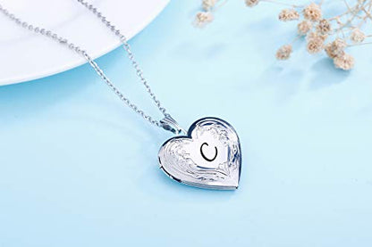 YOUFENG Locket Necklace that Holds Pictures Initial Alphabet A-Z Letter Pendant Necklace Platinum Plated Gifts for Women - style: C