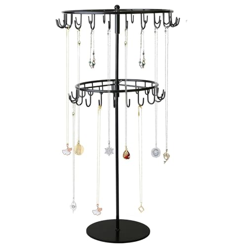 jewelry storage rack Rotating Jewelry Display is used to organize and store necklaces, earrings, bracelets, rings﻿-black - color: Black