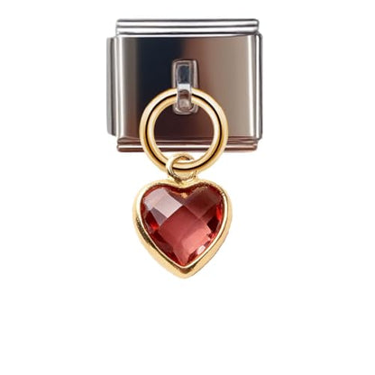 Birthstone Heart Dangle Charm for 9mm Italian Charm Bracelet, Stainless Steel with Birth Stone, Birthday Gift - color: July