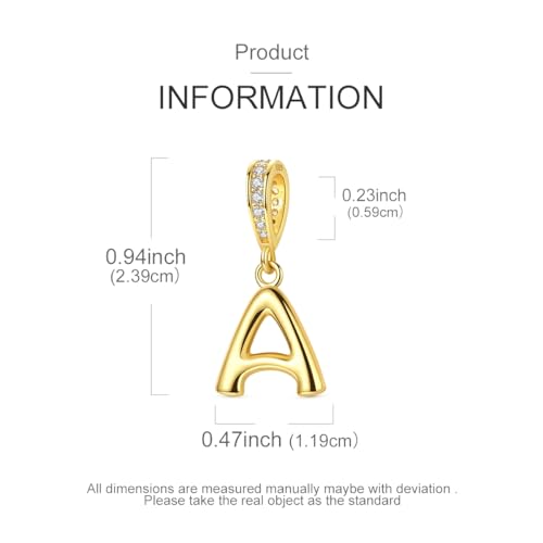 Hapour Gold Initial Letter Charms 925 Sterling Silver Alphabet Beads | 14K Gold Plated, A-Z Letter Charms, For Bracelets Necklace, Cubic Zirconia, DIY Dangle Pendant Beads, For Women Mom - color: Golden initial letter A