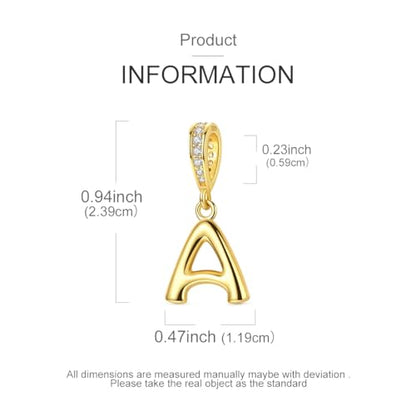Hapour Gold Initial Letter Charms 925 Sterling Silver Alphabet Beads | 14K Gold Plated, A-Z Letter Charms, For Bracelets Necklace, Cubic Zirconia, DIY Dangle Pendant Beads, For Women Mom - color: Golden initial letter A