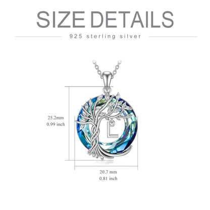 TOUPOP Gifts for Women Tree of Life Initial Necklace 925 Sterling Silver Letter Pendant with Blue Crystal Birthday Jewelry Gifts for Women Her Mom Wife Daughter - color: Tree of Life L Initial