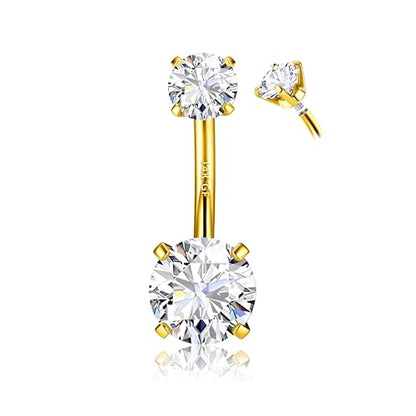 14G Surgical Steel G23 Titanium Sterling Silver 14K Gold Plated Belly Button Rings for Women Round Cubic Zirconia Navel Barbell Stud Hypoallergenic Body Piercing Jewelry - color: 14K Gold Plated, size: 10mm-Universal