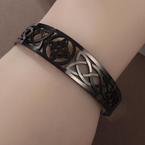 Irish Knot Cuff Bracelet Retro Celtic Bangle for Men Women | Hollow Celtic Irish Knot design, 3 colors, wear-resistant stainless steel for daily wear of men women - color: black