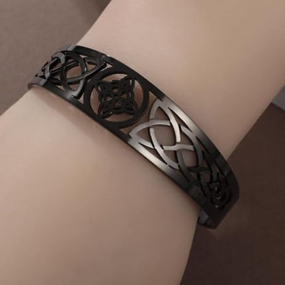 Irish Knot Cuff Bracelet Retro Celtic Bangle for Men Women | Hollow Celtic Irish Knot design, 3 colors, wear-resistant stainless steel for daily wear of men women - color: black