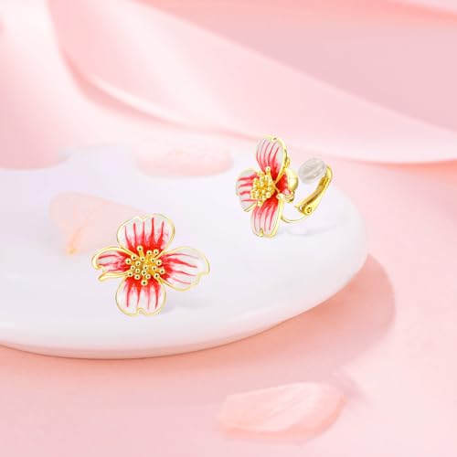 Clip on Earrings Women, 14K Gold Plated Earrings for Sensitive Ears, Fashion Women's Earrings Jewelry Birthday Gift for Wife Grandma Daughter Girls on Christmas Thanksgiving - color: Red