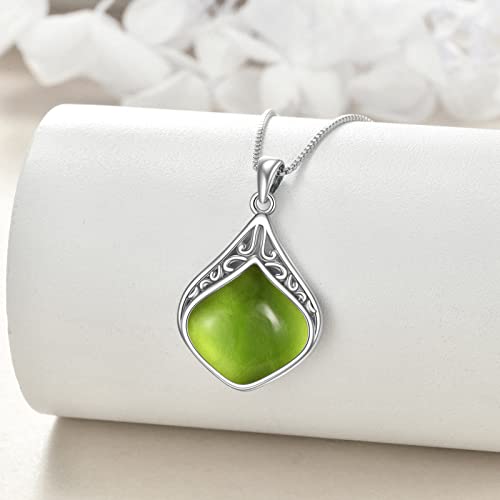 YAFEINI Teardrop Necklace Sterling Silver Filigree Irish Pendant Necklace Natural Stone Moonstone/Lapis Lazuli/Larimar/Moss Agate Necklace Jewelry - color: Olivine teardrop necklace