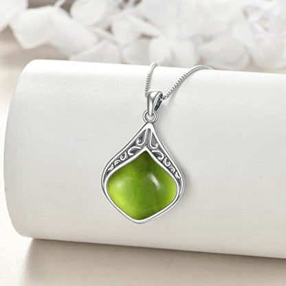 YAFEINI Teardrop Necklace Sterling Silver Filigree Irish Pendant Necklace Natural Stone Moonstone/Lapis Lazuli/Larimar/Moss Agate Necklace Jewelry - color: Olivine teardrop necklace