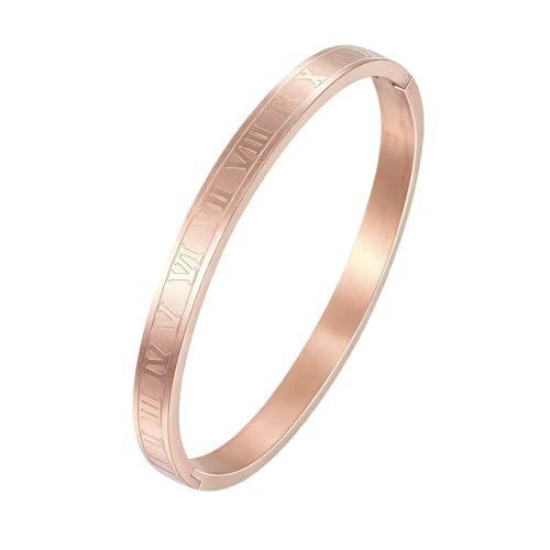 4/6/8mm Numeral Bangle Stainless Steel Engraved Unisex Bracelet Inspirational Gifts for Her - color: Rose Gold, size: 6mm