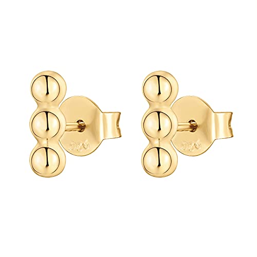 PAVOI 14K Gold Plated 925 Sterling Silver CZ Simulated Diamond Earrings | Dainty Geometric Shape Mini Bar Stud Earrings for Women - color: Yellow Gold, style: Dot