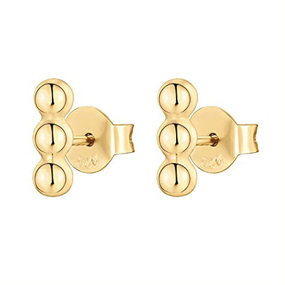 PAVOI 14K Gold Plated 925 Sterling Silver CZ Simulated Diamond Earrings | Dainty Geometric Shape Mini Bar Stud Earrings for Women - color: Yellow Gold, style: Dot