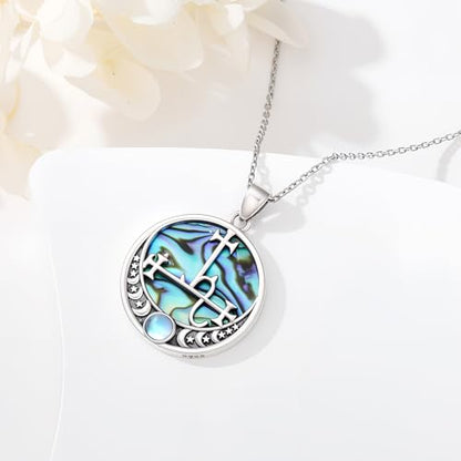 Witch Necklace 925 Sterling Silver Pentagram Triple Moon Pentacle Pendant Wiccan Pagan Jewelry Witchy Gifts for Women - style: Lilith-Abalone
